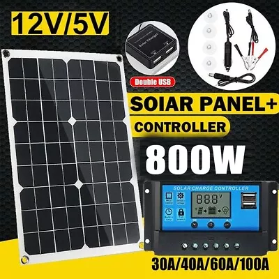 800W Solar Panel Kit 100A Controller 12V Battery Charger Dual USB Caravan Boat • £25.99