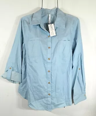 New Women's Chambray Blue Plaid Button Down Shirt Top Blouse 2X NWT • £15.75