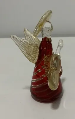 Vintage Murano Swirl Glass Angel  - Red -  24 K Gold Colored • $79.99