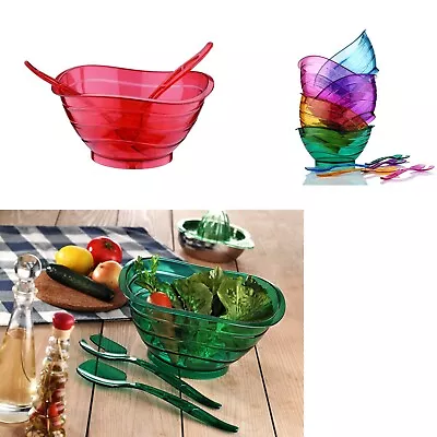 Large Plastic Salad Fruit Bowl Spoon Fork 3 Pc Serving Set Kitchen Dining Set • £8.99