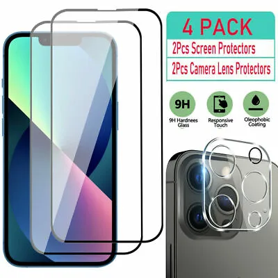 For IPhone 12/13 Pro Max Full Cover Screen Tempered Glass+Camera Lens Protecter • £3.79