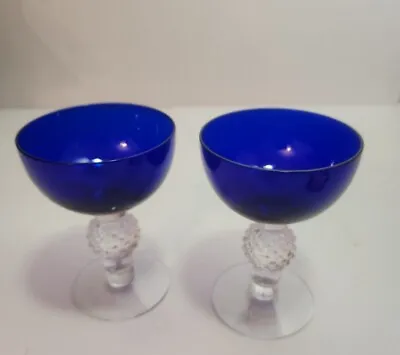 Vintage Morgantown Blue Green Glass Golf Ball Champagne Sorbet Glasses Set Of 2 • $25