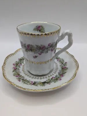 Chocolate/Demitasse Cup & Saucer #12122 CT  Carl Tielsch  Germany Thistles Gold • $39