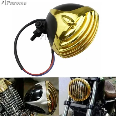 Motorcycle Vintage Brass Headlight W/ Billet Grilled Bezel Cover For Harley Dyna • $46.64