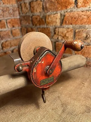 Vintage  Hand Crank METABO Sharpener Wheel Stone Grinder Bench Clamp • £24.99