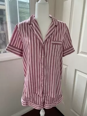 Victorias Secret Satin Short Pajamas Pink Striped Pajama Set Shorts Top Size S • $28.97