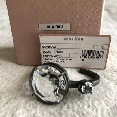 Miu Miu Bangle Bracelet Black Round Rhinstone Top Inner Diameter 16cm With Box • $220