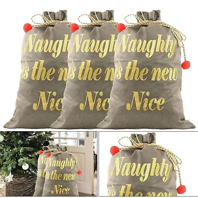Santa Sack Father Christmas Bag Present Xmas Stocking Naughty Is The New Nice • £3.85