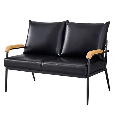 Black 2 Seater Faux Leather Sofa Armchairs Couches Industrial Living Room Chair • $135.99