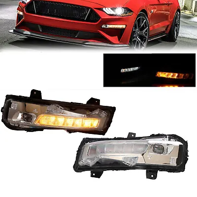 Pair Fog Lights LH+RH For Ford Mustang 2018 2019 2020 LED DRL Turn Signal Lamps • $204.92