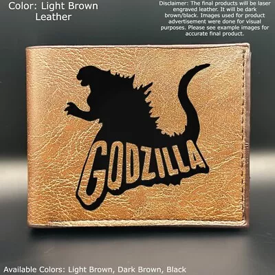 Custom Engraved MONSTER GODZILLA Leather Bifold Wallet - 3 Color Choices • $22