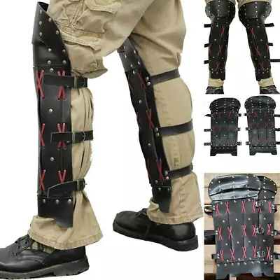 Steampunk Medieval  Archer Armor Gaiter Half Chaps Leather  Knight ShinProtector • $49.05
