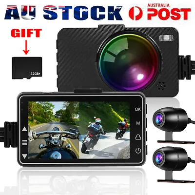 $62.09 • Buy 3Inch Motorcycle Dual Lens Dash Camera Waterproof Front+Rear 1080P Loop Record