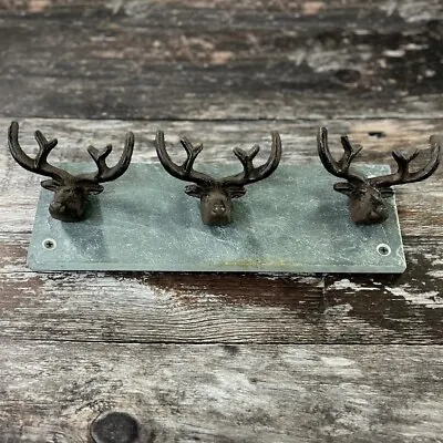 Deer Antler Head Wall Hooks Coat Lead & Key Hanger In Cast Iron & Slate • £13.99