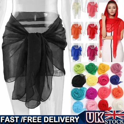 £3.47 • Buy Chiffon Scarf Sarong Bikini Cover Up Sheer Elegant Shawl Wrap Plain Maxi Soft UK