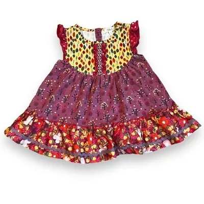 Matilda Jane Dress Friends Forever Saffron Flutter Sleeve Mixed Print Girls 4 • $14.99