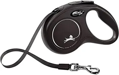 Flexi Dog Lead New Classic Tape Dog Leash S Black 5m 1-15kg (16ft 1-33lbs) • £10.86