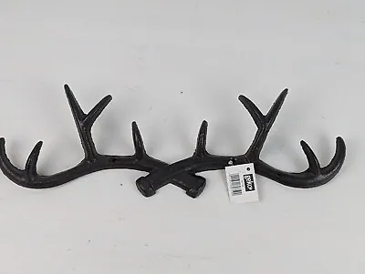 Large Stag Antlers Coat Hooks Cast Iron 8 Hook Wall Mount Country Rustic Hanger • £14.99