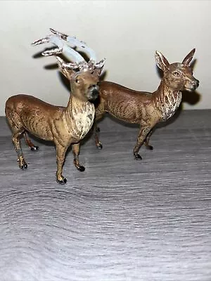 ANTIQUE GERMAN METAL N LEAD REINDEER CHRISTMAS Figurines Set Of 2 • $116.25