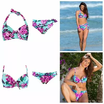 Pour Moi Heatwave Aquaburst Underwired Bikini Top Padded Brief Or Fold Brief • £11.52