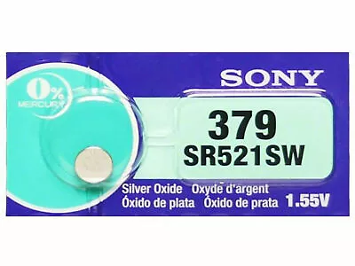 Sony SR521SW 379 LR521 AG0 SR63 V379 1.55V Silver Oxide Watch Battery • £2.55