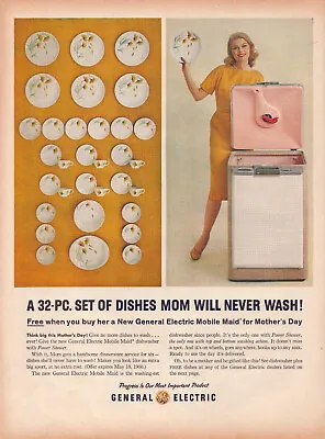 A2 Vintage Advertising Print Ad General Electric Dishwasher  Lady Dishes Mobile • $7.48