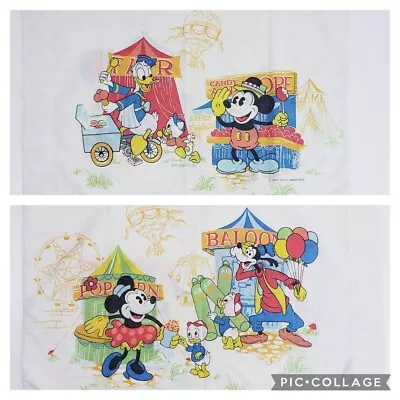 Vintage Disney Pillow Case Mickey Mouse Minnie Donald Goofy At The Fair • $10.49