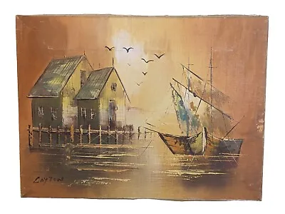 Seaside Shanty Boat Mid Century Painting Original Realism Canvas Unframed VTG • $29.68