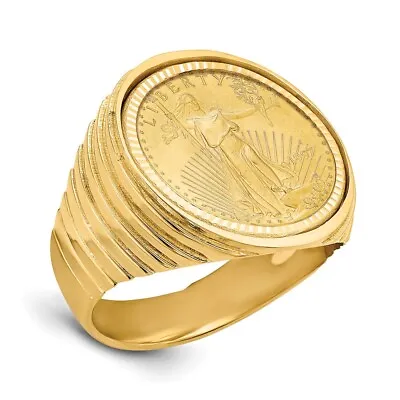 14k Yellow Gold 1/10oz American Eagle Diamond-Cut Coin Ring CR12D/10AEC • $1997.98