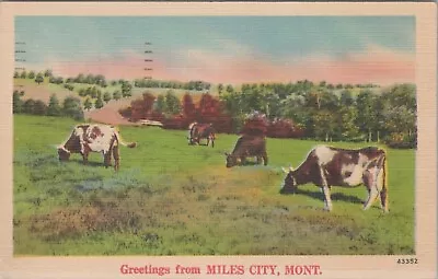 Postcard - Greetings From Miles City Montana Cattle Fields Postmarked 1944 • $3.95