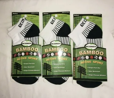 ECOSOX Viscose Bamboo Black White Active Sport Socks 3pr Medium Womens 4-10 NIP! • $27.99
