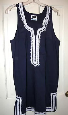 Mud Pie Dress Tank Top Tunic Cover Up SZ L (14-16) Navy Blue Embroidered COTTON • $16.28