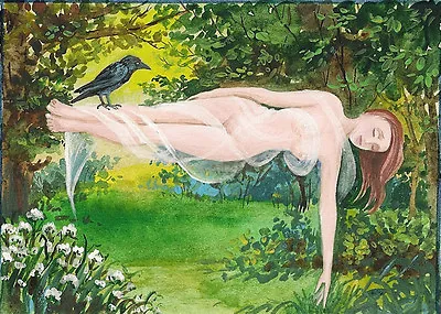 $7.49 • Buy ACEO PRINT OF PAINTING RAVEN CROW RYTA FANTASY WITCH ENCHANTED FOREST FLOWER Art