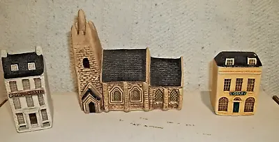 3  Vintage PHILIP LAURESTON Miniature Buildings Made In UK CHURCH LIBRARY + • $4.99