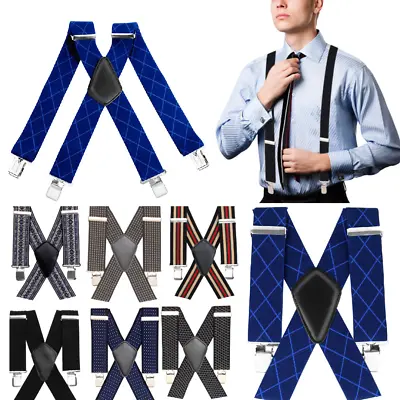 Mens 50mm Braces With Heavy Duty Metal Clip Wide Suspender Trouser Suspender UK • £7.40