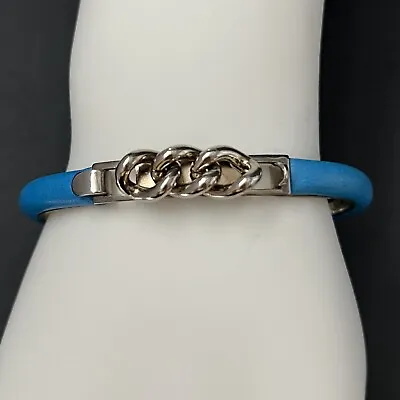 Vita Fede Bangle Bracelet Blue Leather Silver Tone Firenze Italy Designer Style • $35.99
