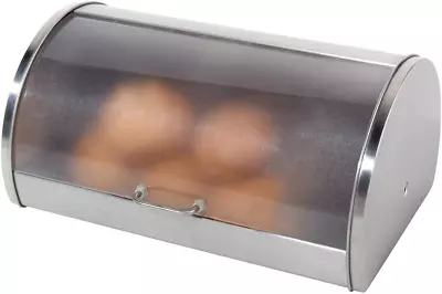 Stainless Steel Roll Top Bread Box For Kitchen Countertop With Frosted Plexilass • $62.99