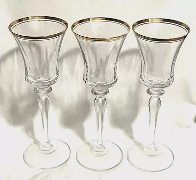 Mikasa ~ 3 JAMESTOWN Gold Rim Crystal Optic WINE GLASSES ~ 8.5  ~ MCM • $33