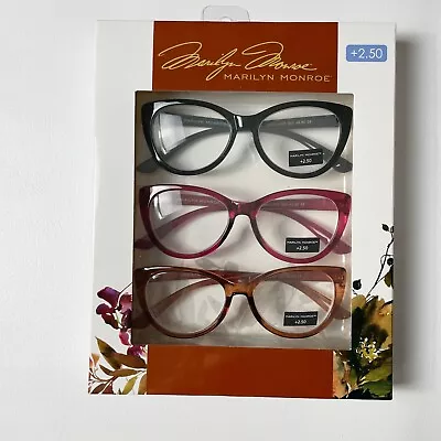 Marilyn Monroe +2.50 Reading Glasses Brown Red Black 3 Pair • $34.99