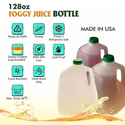 [5 PACK] Empty Plastic Gallon Juice Bottles With Tamper Evident Caps 128 Oz. • £28.87