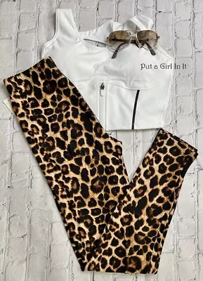 New Womens BUTTERY SOFT BROWN BLACK LEOPARD ANIMAL LEGGINGS ONE SIZE S M L 1X 2X • $18.95