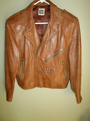$149.99 • Buy Vintage PATRICIA CLYNE Tan Cognac Boxy Oversized Leather MOTO Jacket S 80's 