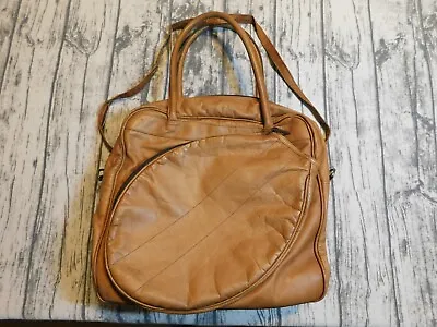 Vtg Leather Tennis Bag Tote Duffle Double Handle Carry Strap Racket Pickle Ball • $65