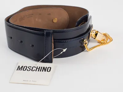 New Moschino Redwall Navy Patent Leather Belt Size 40 • $106.25