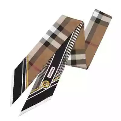 Burberry Black Multi Check Print Skinny Silk Scarf Size 180cm X 8cm**NWT**ITALY • $199.99