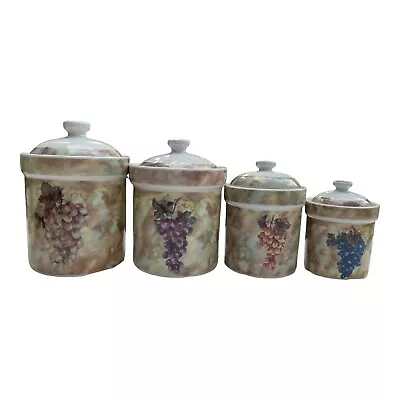 VTG I. Godinger & Co Set Of 4 Grape Wine Canisters RARE Cookie Jars Storage Lids • $110.49