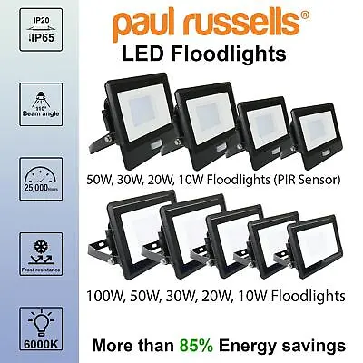 LED Floodlight Motion Sensor 10W-100W Security Outdoor PIR Flood Light Garden • £8.99