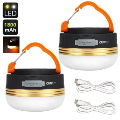 $18.99 • Buy 2x Rechargeable LED Camping Lantern Outdoor Tent Light Lamp & Power Flashlight