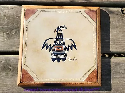 Vtg PEARTREE Stoneware Tile TRIVET Southwest HOPI EAGLE Native Art Design TUCSON • $12.99