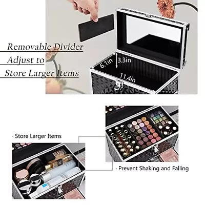  Makeup Train Case 11.8-Inch Professional Black Makeup Box Black With 2 Drawers • $51.33